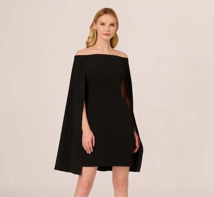 Short Dresses Womens Adrianna Papell Off The Shoulder Cape Dress In Black