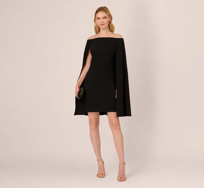 Short Dresses Womens Adrianna Papell Off The Shoulder Cape Dress In Black