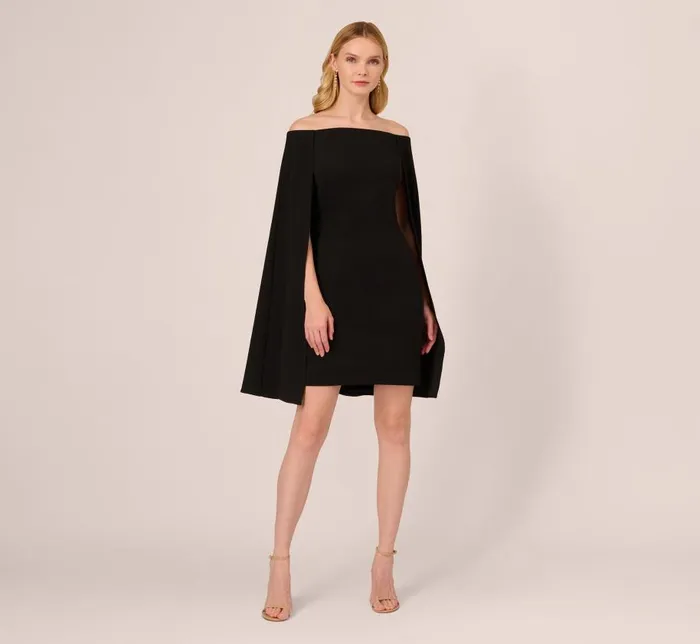 Short Dresses Womens Adrianna Papell Off The Shoulder Cape Dress In Black