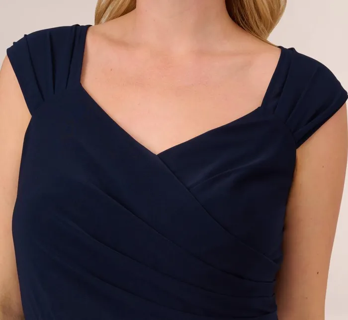 Short Dresses Womens Adrianna Papell Plus Size Chiffon And Jersey Flounce Draped Dress With Pleated Details In Midnight