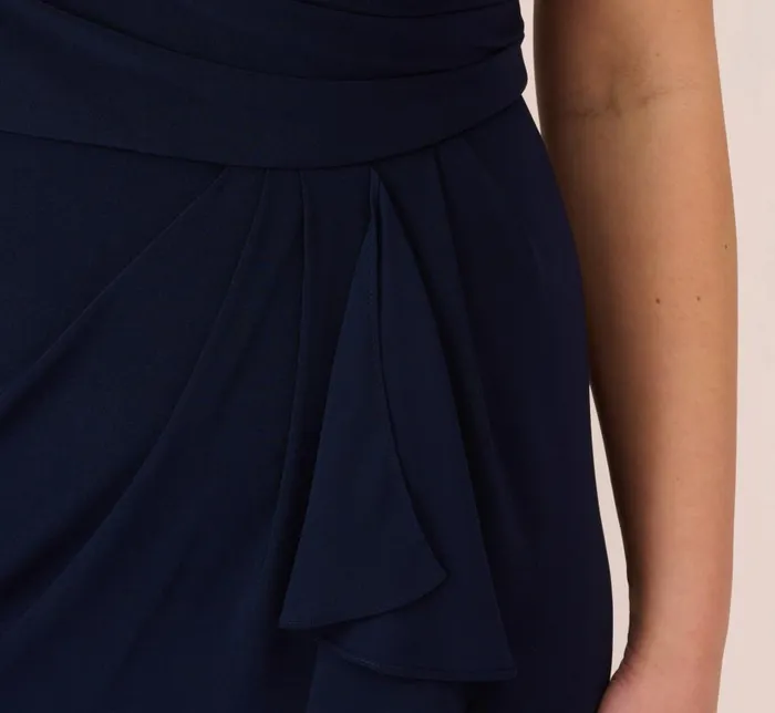 Short Dresses Womens Adrianna Papell Plus Size Chiffon And Jersey Flounce Draped Dress With Pleated Details In Midnight