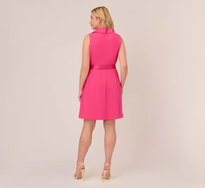 Short Dresses Womens Adrianna Papell Plus Size Crepe Tuxedo Short Faux Wrap Dress In Cabaret Pink