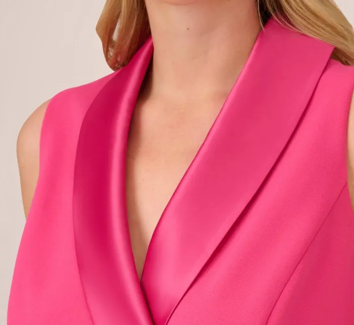 Short Dresses Womens Adrianna Papell Plus Size Crepe Tuxedo Short Faux Wrap Dress In Cabaret Pink