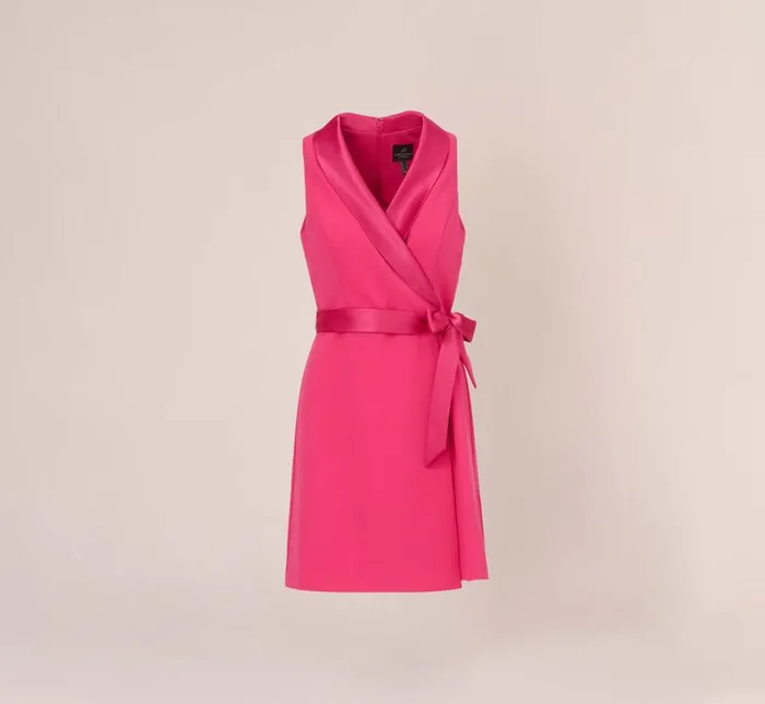 Short Dresses Womens Adrianna Papell Plus Size Crepe Tuxedo Short Faux Wrap Dress In Cabaret Pink