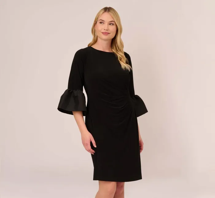 Short Dresses Womens Adrianna Papell Plus Size Draped Jersey Short Sheath Dress With Bell Cuffs In Black Short Dresses Womens Adrianna Papell Plus Size Draped Jersey Short Sheath Dress With Bell Cuffs In Black