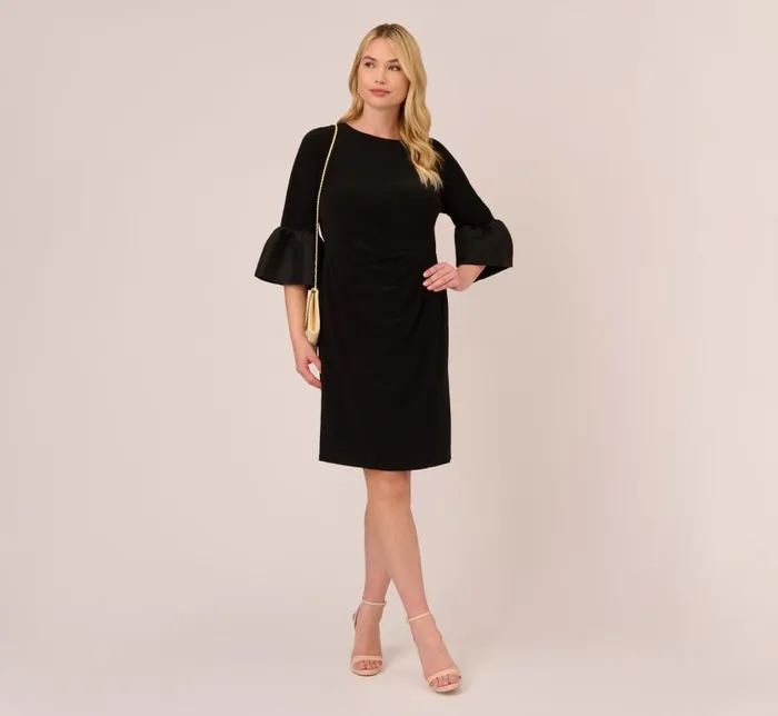 Short Dresses Womens Adrianna Papell Plus Size Draped Jersey Short Sheath Dress With Bell Cuffs In Black