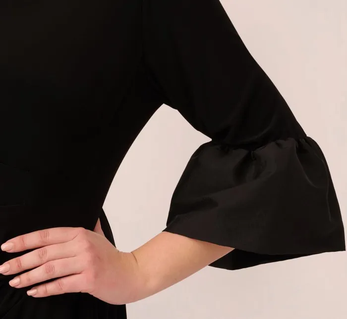 Short Dresses Womens Adrianna Papell Plus Size Draped Jersey Short Sheath Dress With Bell Cuffs In Black