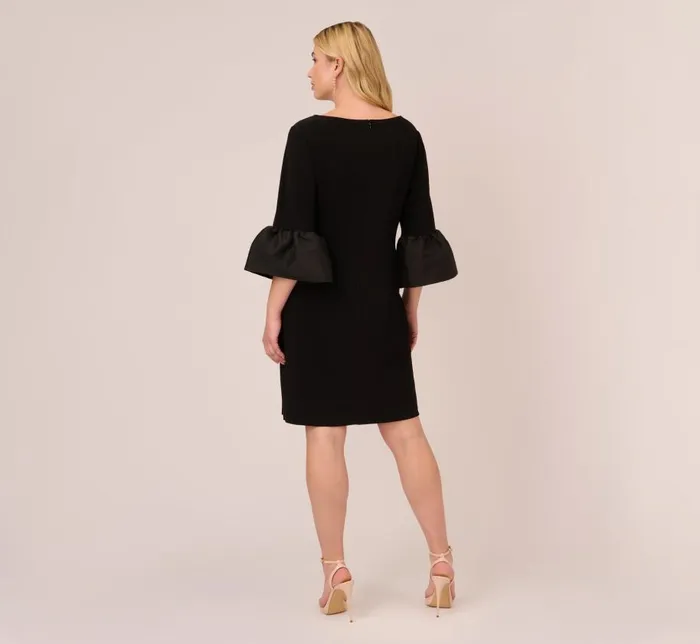 Short Dresses Womens Adrianna Papell Plus Size Draped Jersey Short Sheath Dress With Bell Cuffs In Black