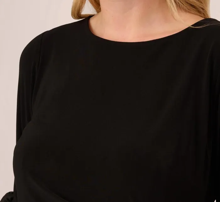 Short Dresses Womens Adrianna Papell Plus Size Draped Jersey Short Sheath Dress With Bell Cuffs In Black