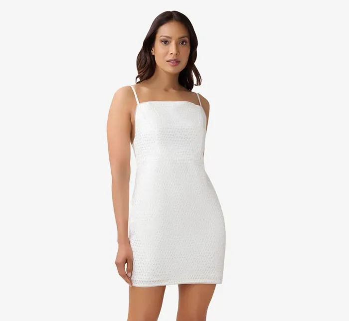 Short Dresses Womens Adrianna Papell Sequined Sheath Short Cocktail Dress In Ivory