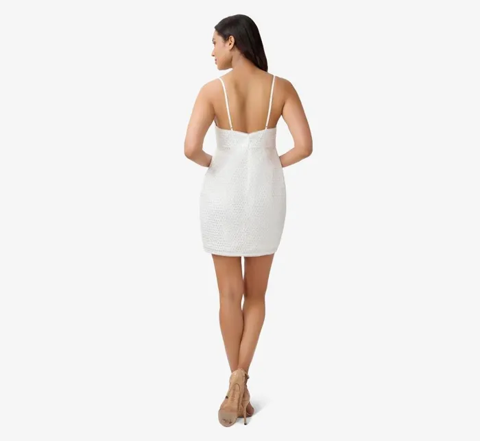 Short Dresses Womens Adrianna Papell Sequined Sheath Short Cocktail Dress In Ivory