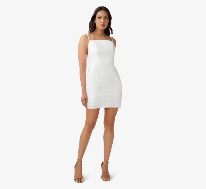 Short Dresses Womens Adrianna Papell Sequined Sheath Short Cocktail Dress In Ivory