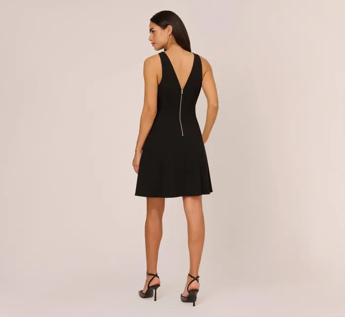 Short Dresses Womens Adrianna Papell Sleeveless Crepe Mini Dress With Rhinestone Bow Accent In Black