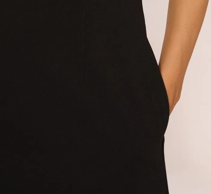 Short Dresses Womens Adrianna Papell Sleeveless Crepe Mini Dress With Rhinestone Bow Accent In Black