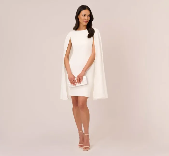 Short Dresses Womens Adrianna Papell Structured Cape Sheath Dress In Ivory