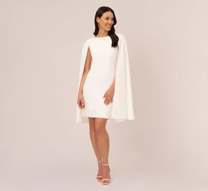 Short Dresses Womens Adrianna Papell Structured Cape Sheath Dress In Ivory