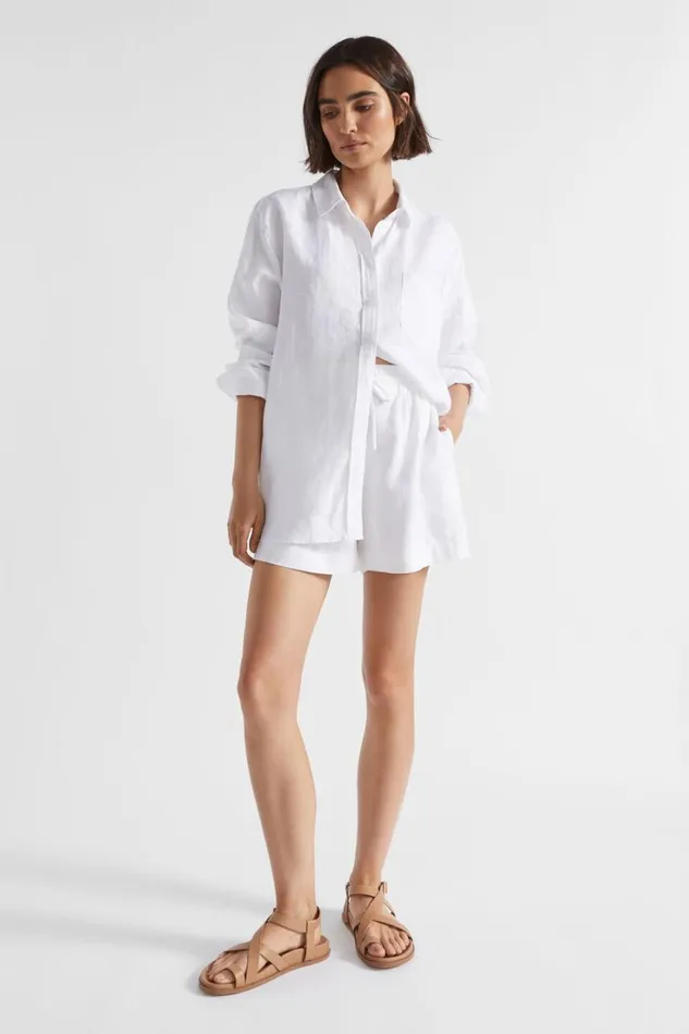Shorts Woman Seed Heritage Core Linen Relaxed Short Whisper White