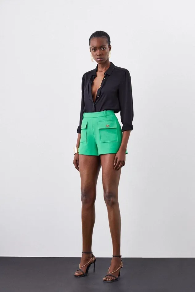 Shorts Women Karen Millen Compact Stretch Tailored Turn Lock Short Green