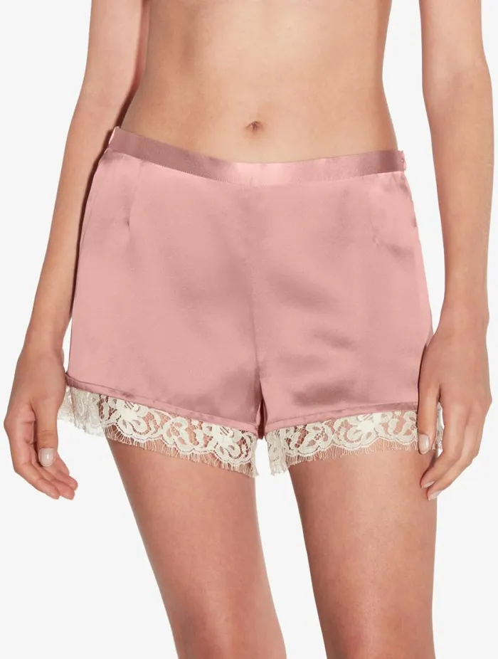 Silk Shorts With Leavers Lace In Pink Sleepwear La Perla Sleep Shorts and Trousers