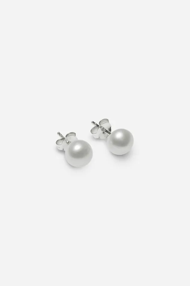 Silver 7mm Fresh Water Pearl Sterling Silver Stud Earring Women Roman Jewellery