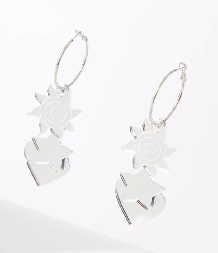 Silver Mirror Acrylic Magic Hoop Earrings Accessories Unique Vintage Earrings