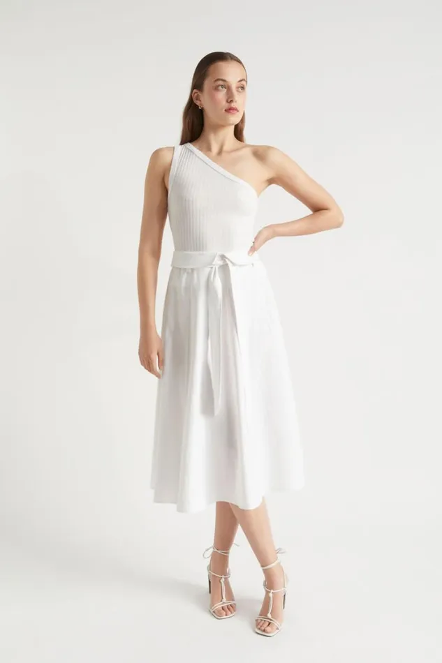 Skirts Woman Seed Heritage Tie Panel Midi Skirt Whisper White