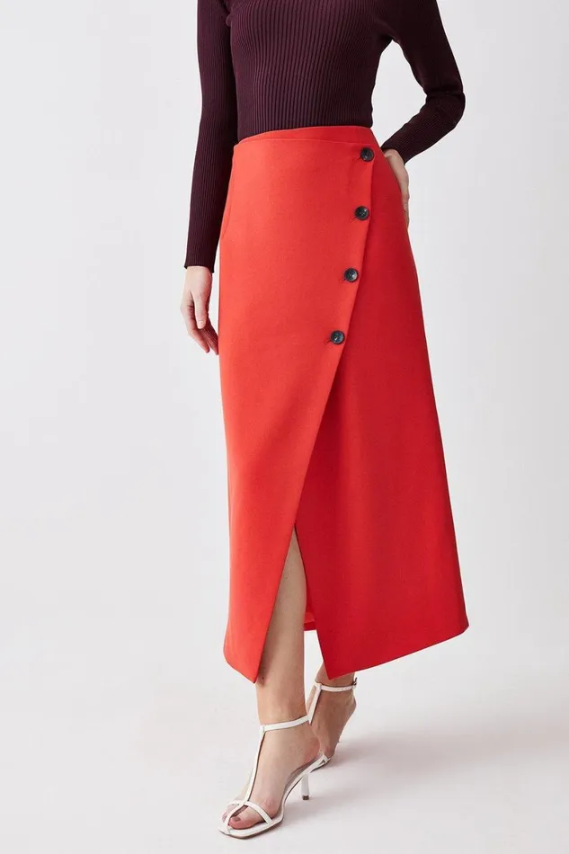 Skirts Women Karen Millen Compact Stretch Low Waist Wrap Midaxi Skirt Red