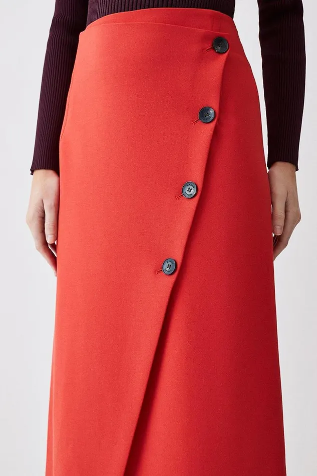 Skirts Women Karen Millen Compact Stretch Low Waist Wrap Midaxi Skirt Red