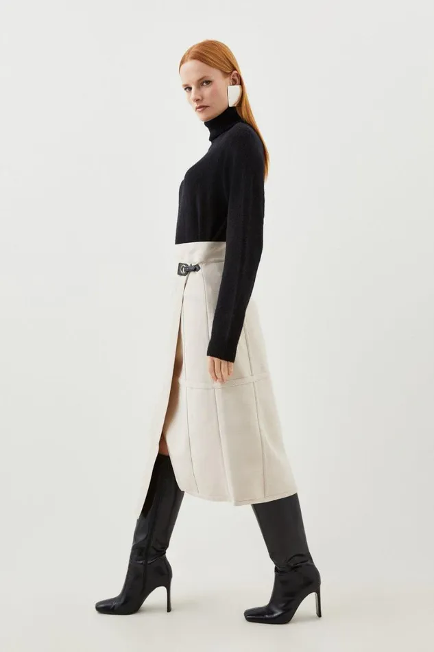 Skirts Women Karen Millen Figure Form Bandage Knit Asymmetric Midi Skirt Stone