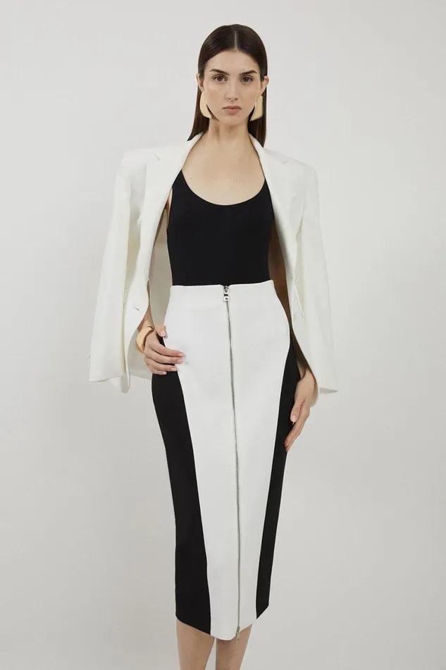 Skirts Women Karen Millen Petite Compact Stretch Colour Block Panelled Tailored Midaxi Skirt Mono