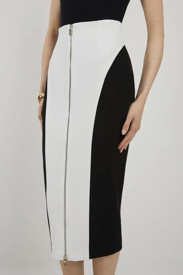 Skirts Women Karen Millen Petite Compact Stretch Colour Block Panelled Tailored Midaxi Skirt Mono