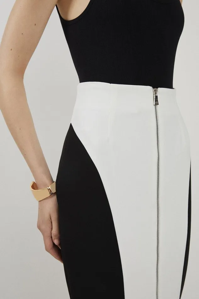 Skirts Women Karen Millen Petite Compact Stretch Colour Block Panelled Tailored Midaxi Skirt Mono