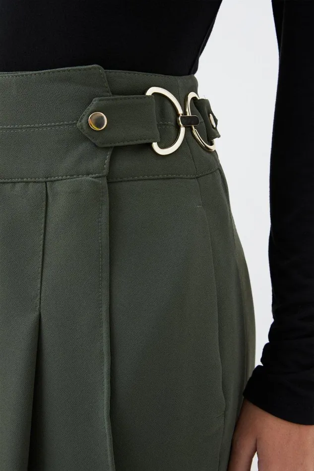 Skirts Women Karen Millen Tailored Crepe Tab Detail Pleated Mini Skirt Khaki