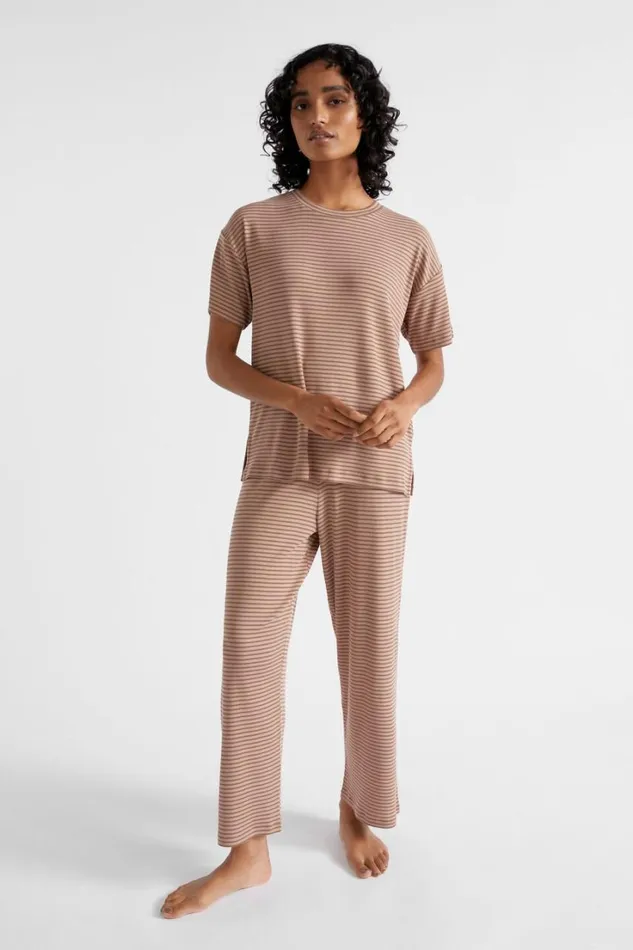 Sleepwear Woman Seed Heritage Short Sleeve PJ Pant Set Burnt Brick Stripe