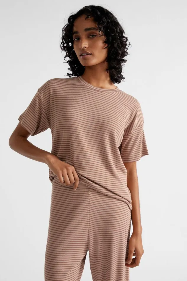 Sleepwear Woman Seed Heritage Short Sleeve PJ Pant Set Burnt Brick Stripe