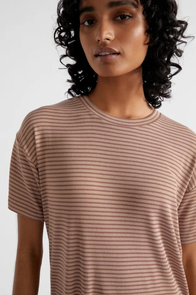 Sleepwear Woman Seed Heritage Short Sleeve PJ Pant Set Burnt Brick Stripe