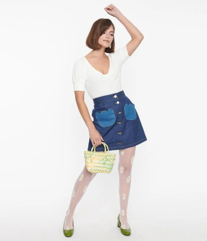 Smak Parlour Dark Denim Tulip Match Game Mini Skirt Clothing Unique Vintage Skirts