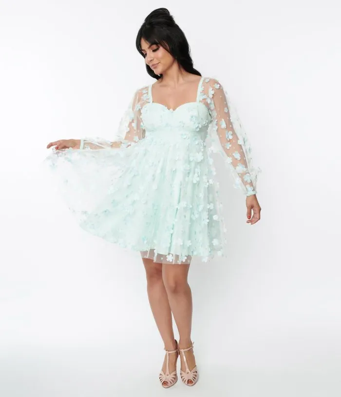 Smak Parlour Mint Tulle and Daisy Babydoll Dress DressesPlus Unique Vintage Babydoll