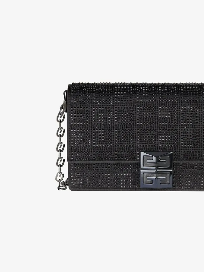 Small 4g Bag In Satin With 4g Studs Strass And Chain Black Women Givenchy Shoulder Bags