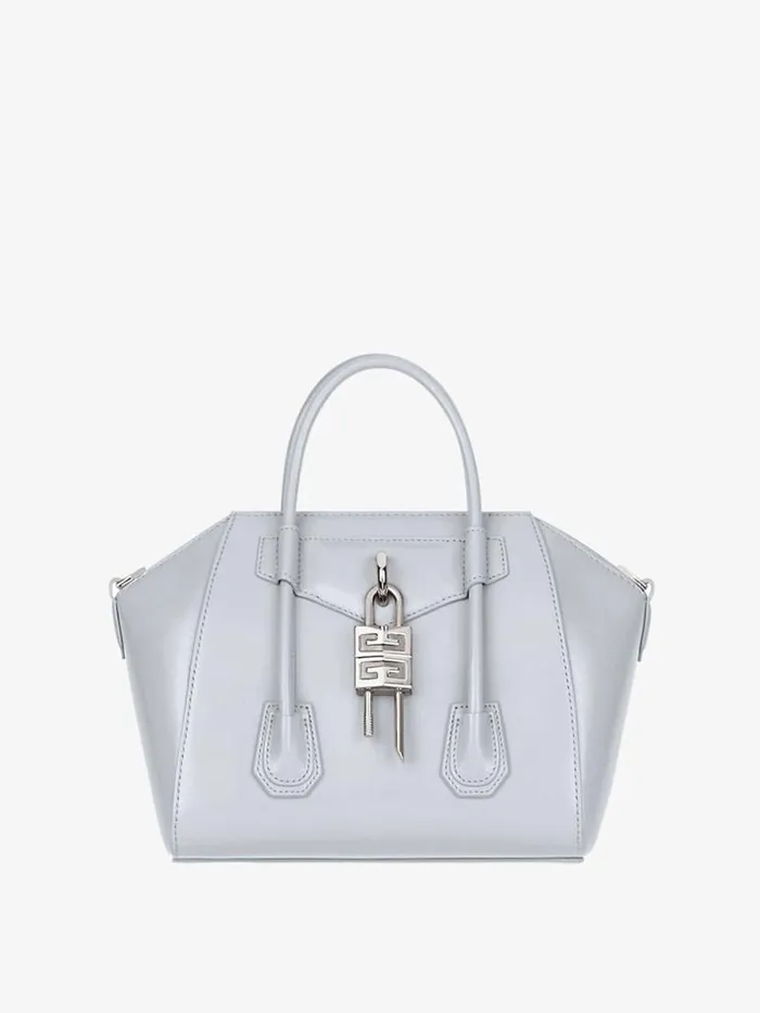 Small Antigona Lock Bag In Box Leather Light Grey Women Givenchy Antigona