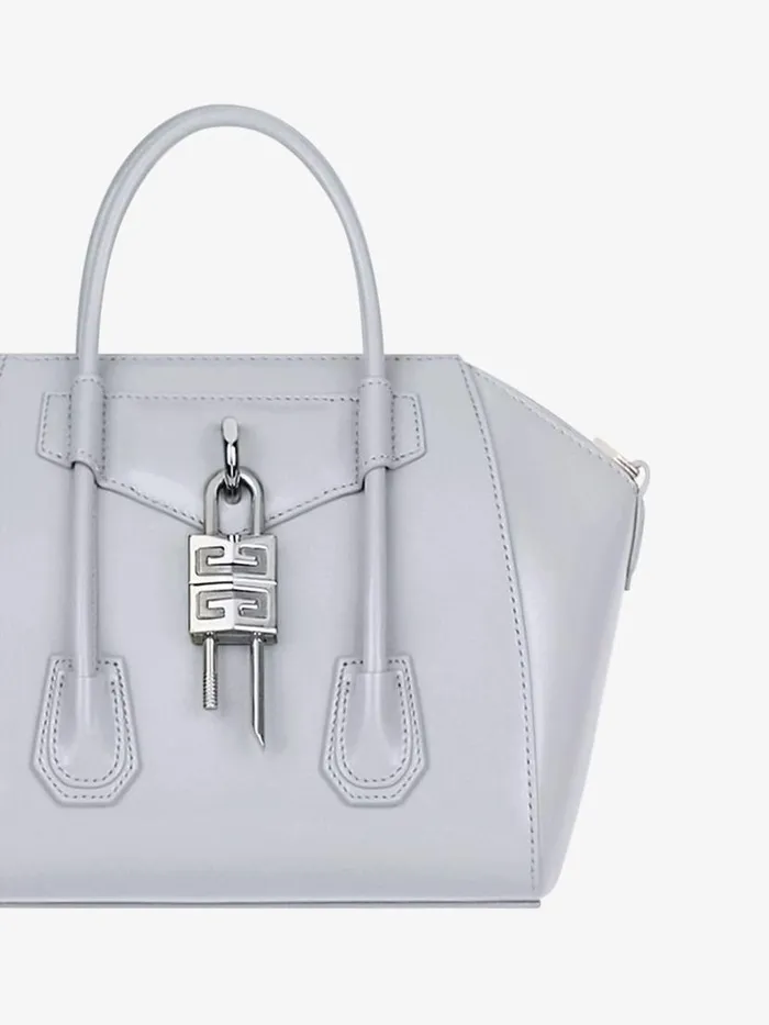 Small Antigona Lock Bag In Box Leather Light Grey Women Givenchy Antigona