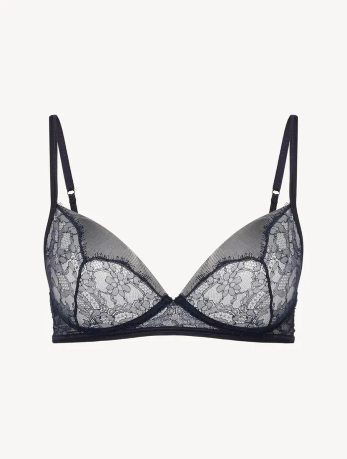 Soft Bralette In Steel Blue And Black With Leavers Lace Lingerie La Perla Bralette