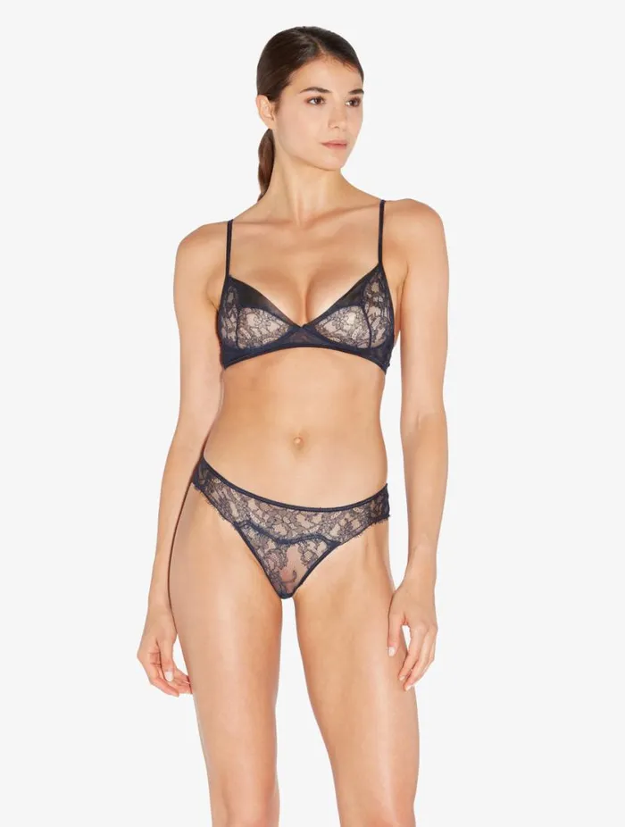 Soft Bralette In Steel Blue And Black With Leavers Lace Lingerie La Perla Bralette