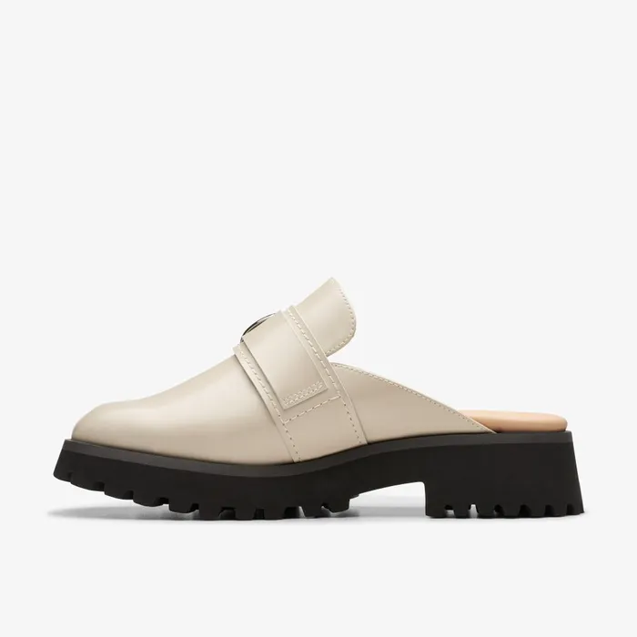 Stayso Free Ivory Leather Women Clarks Clogs and Mules