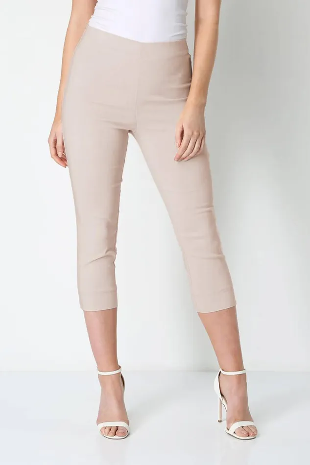 Stone Elastic Waist Stretch Cropped Trousers Women Roman Coords