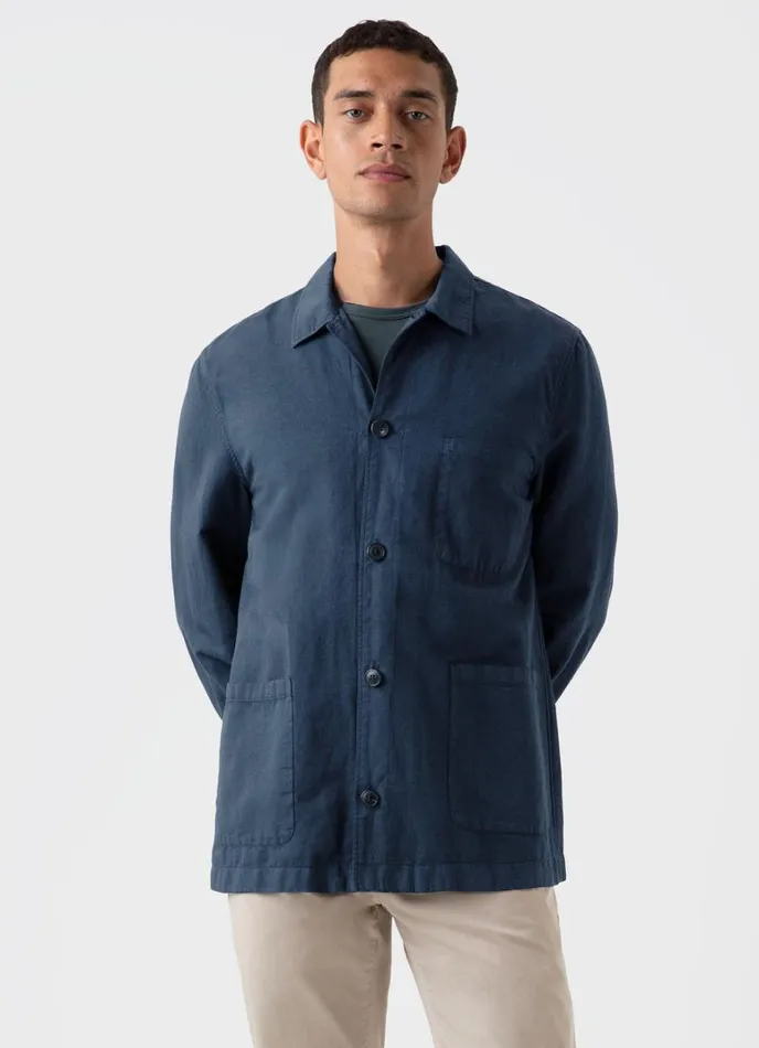 SUNSPEL Jackets and Coats Cotton Linen Twin Pocket Jacket Shale Blue 8211 Men