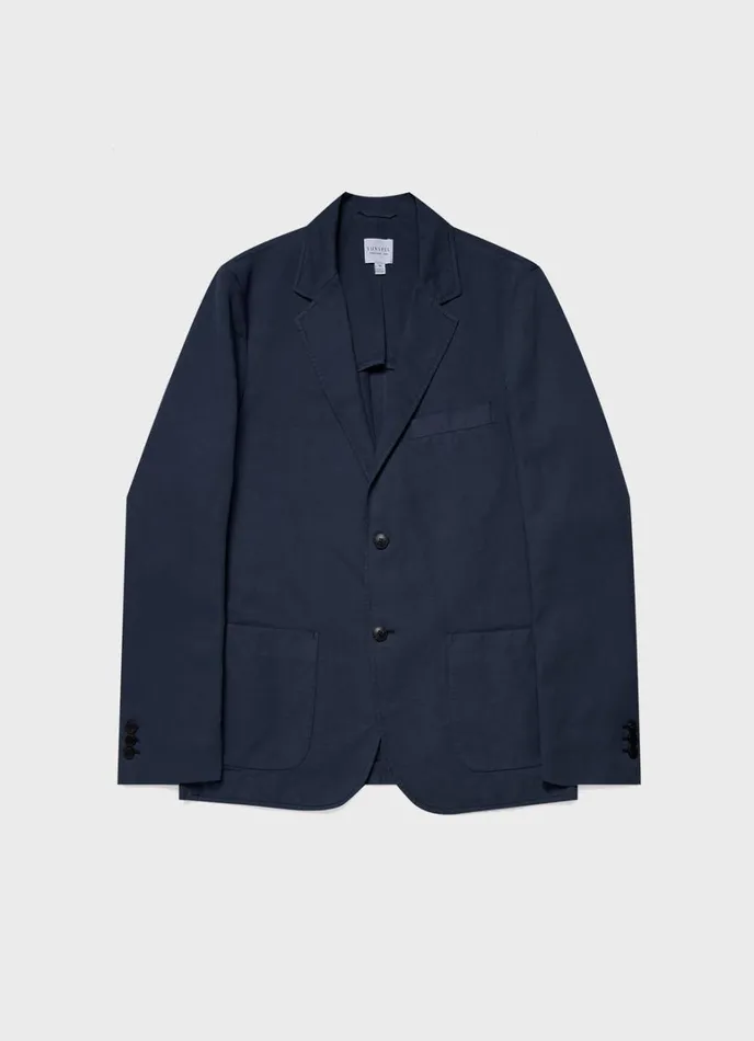 SUNSPEL Jackets and Coats Cotton Linen Unstructured Blazer Navy 8211 Men