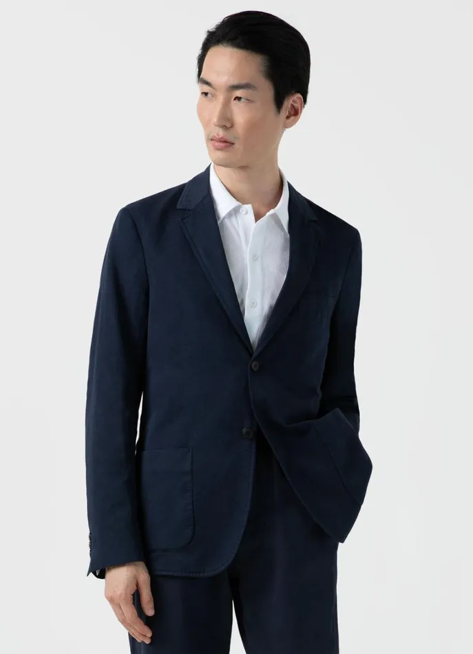 SUNSPEL Jackets and Coats Cotton Linen Unstructured Blazer Navy 8211 Men
