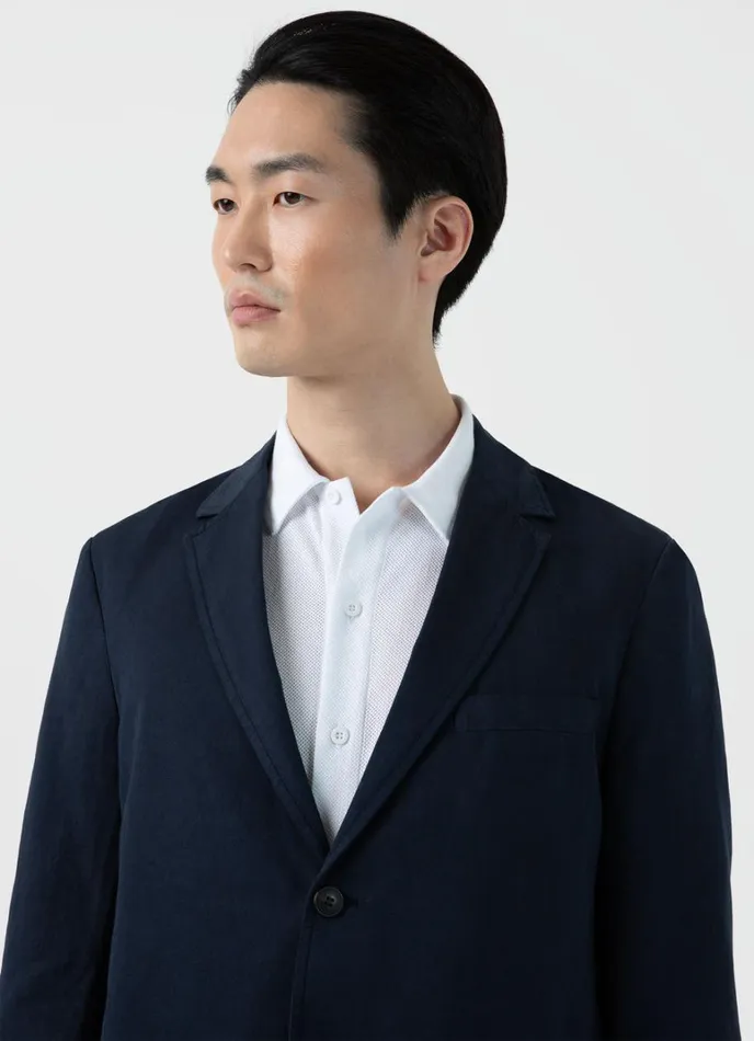 SUNSPEL Jackets and Coats Cotton Linen Unstructured Blazer Navy 8211 Men