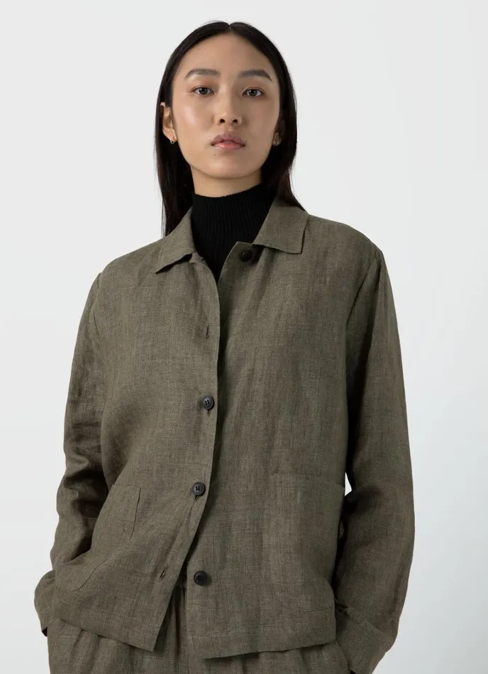 SUNSPEL Jackets and Coats Linen Twin Pocket Jacket Khaki 8211 Women
